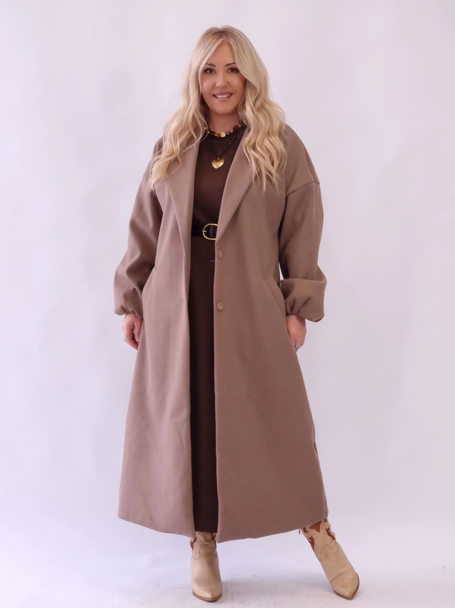 Παλτό Oversized Μακρύ με Κουμπιά - Μπέζ