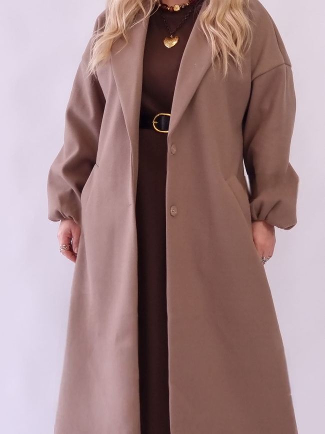 Παλτό Oversized Μακρύ με Κουμπιά - Μπέζ