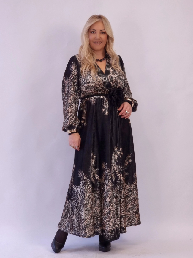 Φόρεμα Κρουαζέ Ζώνη Λουλούδι Μαύρο