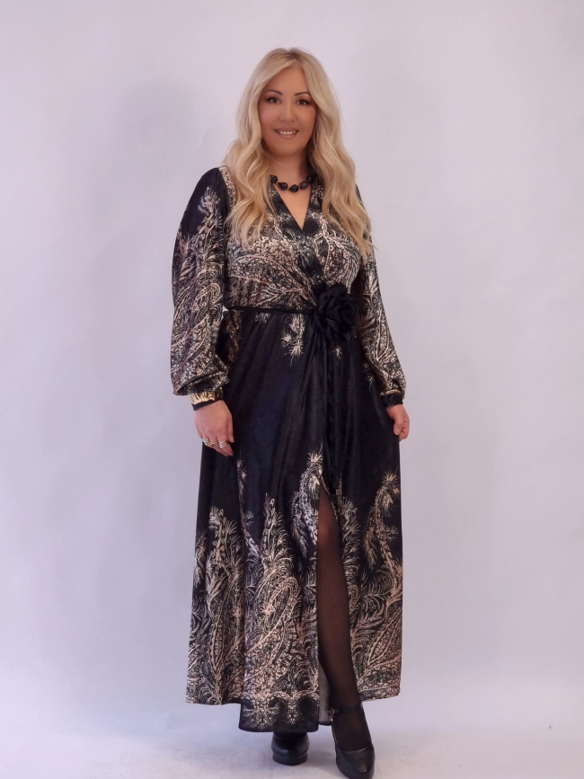 Φόρεμα Κρουαζέ Ζώνη Λουλούδι Μαύρο