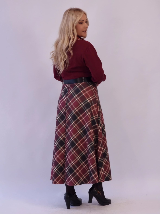 Φούστα Καρό Με Ζώνη - Σοκολά