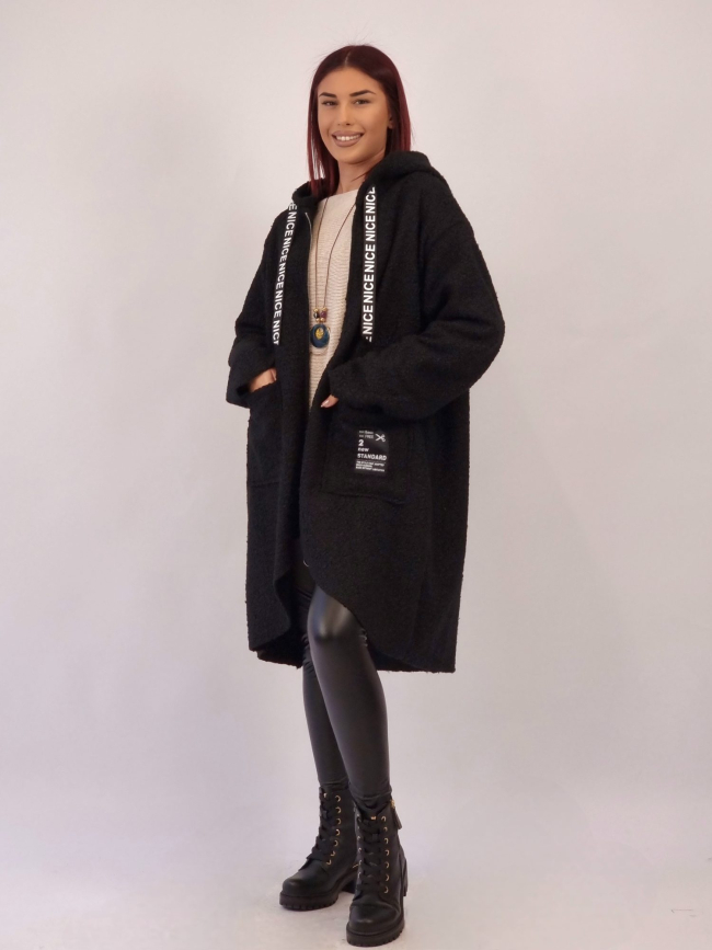 Ζακέτα Μπουκλέ Με Φερμουάρ - Μαύρο