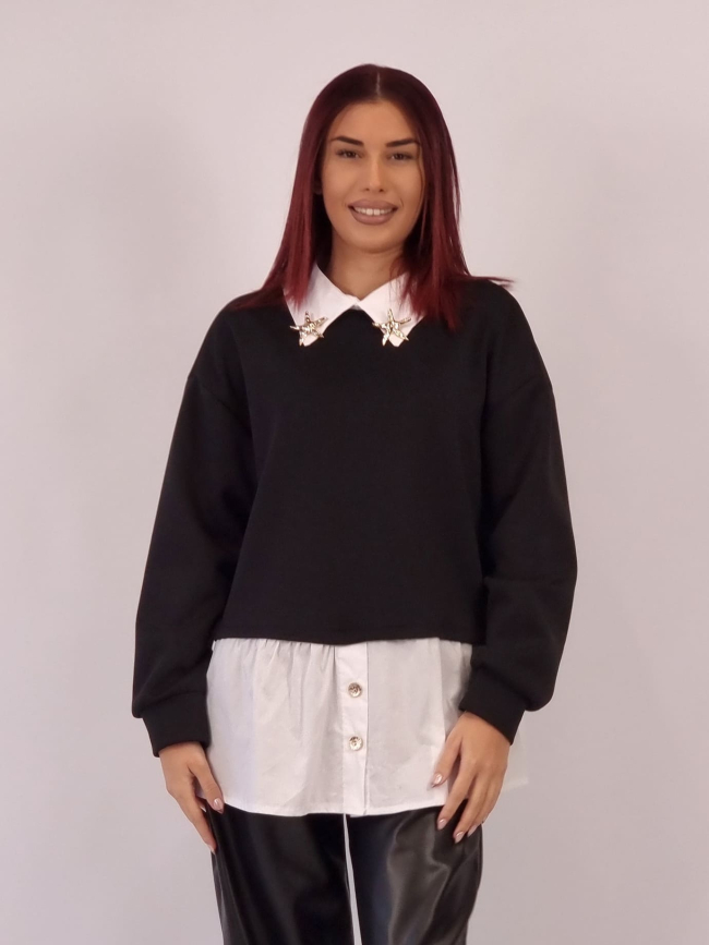 Μπλούζα Εφέ Πουκάμισο Με Καρφίτσες - Μαύρο