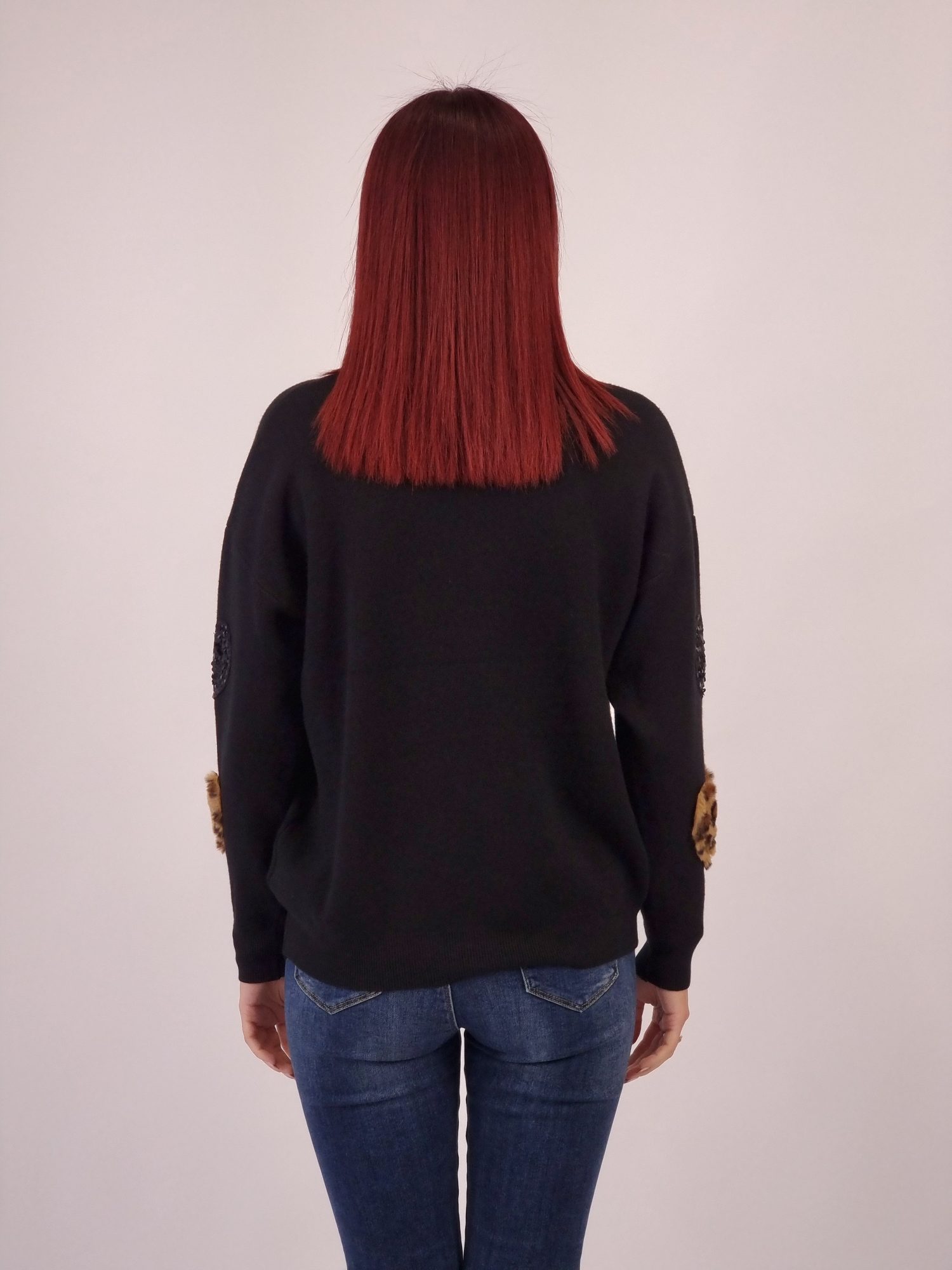 Mπλούζα Πλεκτή Καρδιές Παγιέτα - Μαύρη Mπλούζα Πλεκτή Καρδιές Παγιέτα - Μαύρη