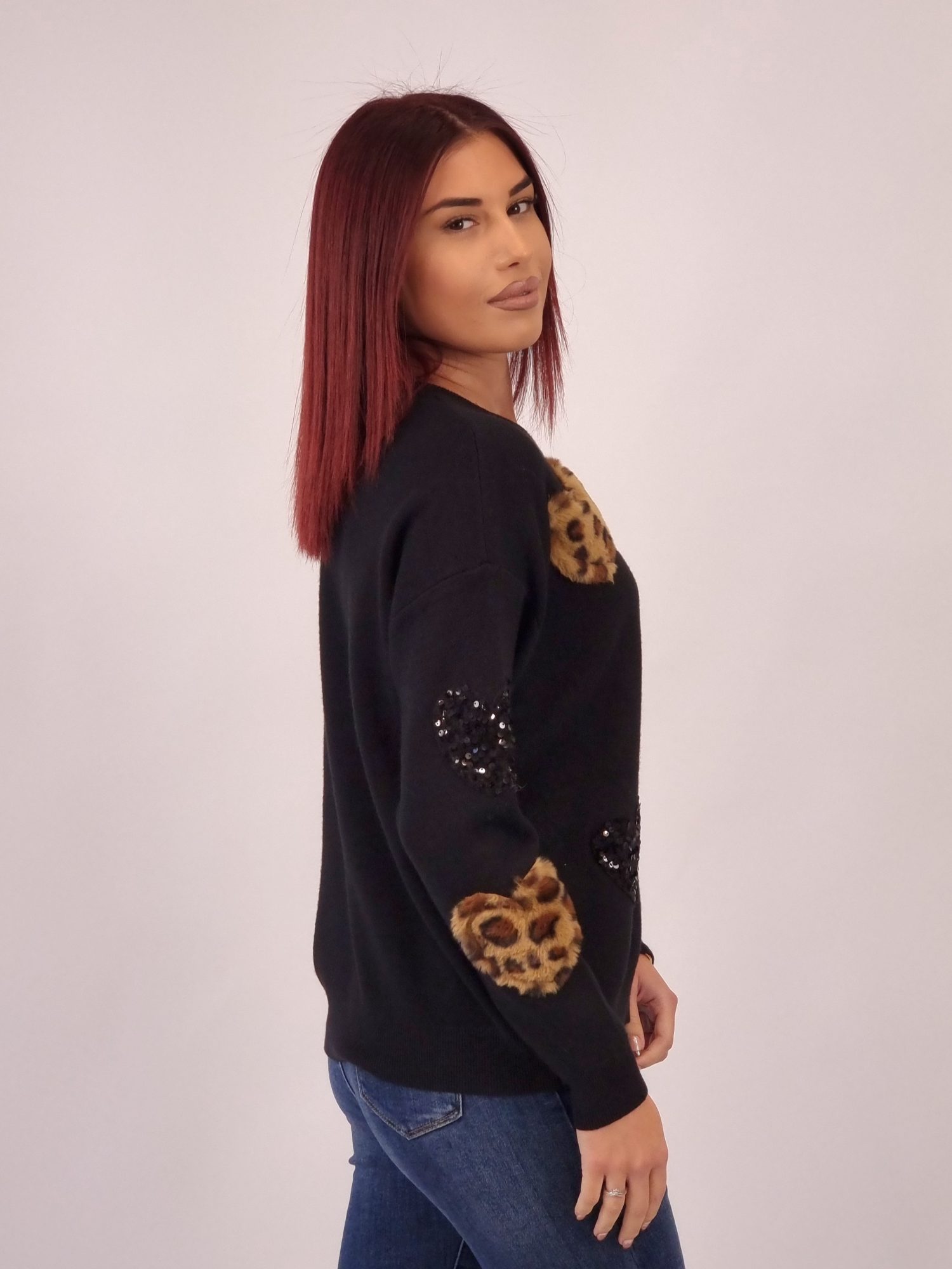 Mπλούζα Πλεκτή Καρδιές Παγιέτα - Μαύρη Mπλούζα Πλεκτή Καρδιές Παγιέτα - Μαύρη