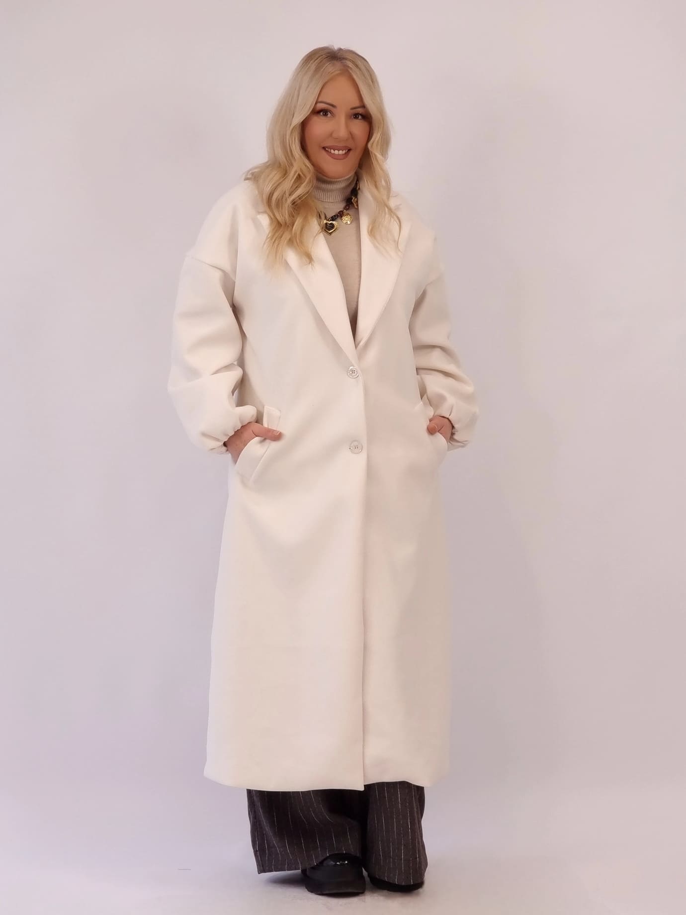 Παλτό Oversized Μακρύ με Κουμπιά - Μπέζ