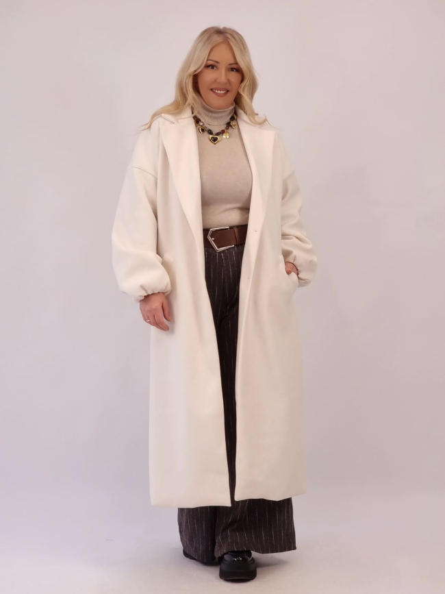 Παλτό Oversized Μακρύ με Κουμπιά - Μπέζ