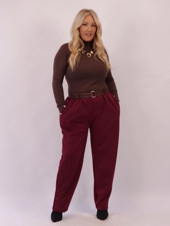 Παντελόνι Oversized με Ζώνη - Μπορντό