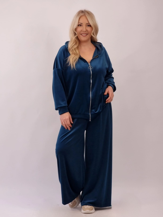 Παντελόνι Velvet Οversized - Πετρόλ