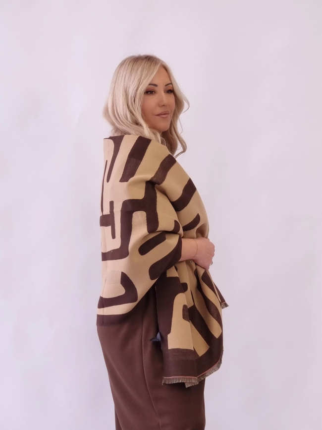 Πασμίνα μίνι κρόσσια γήινα χρώματα