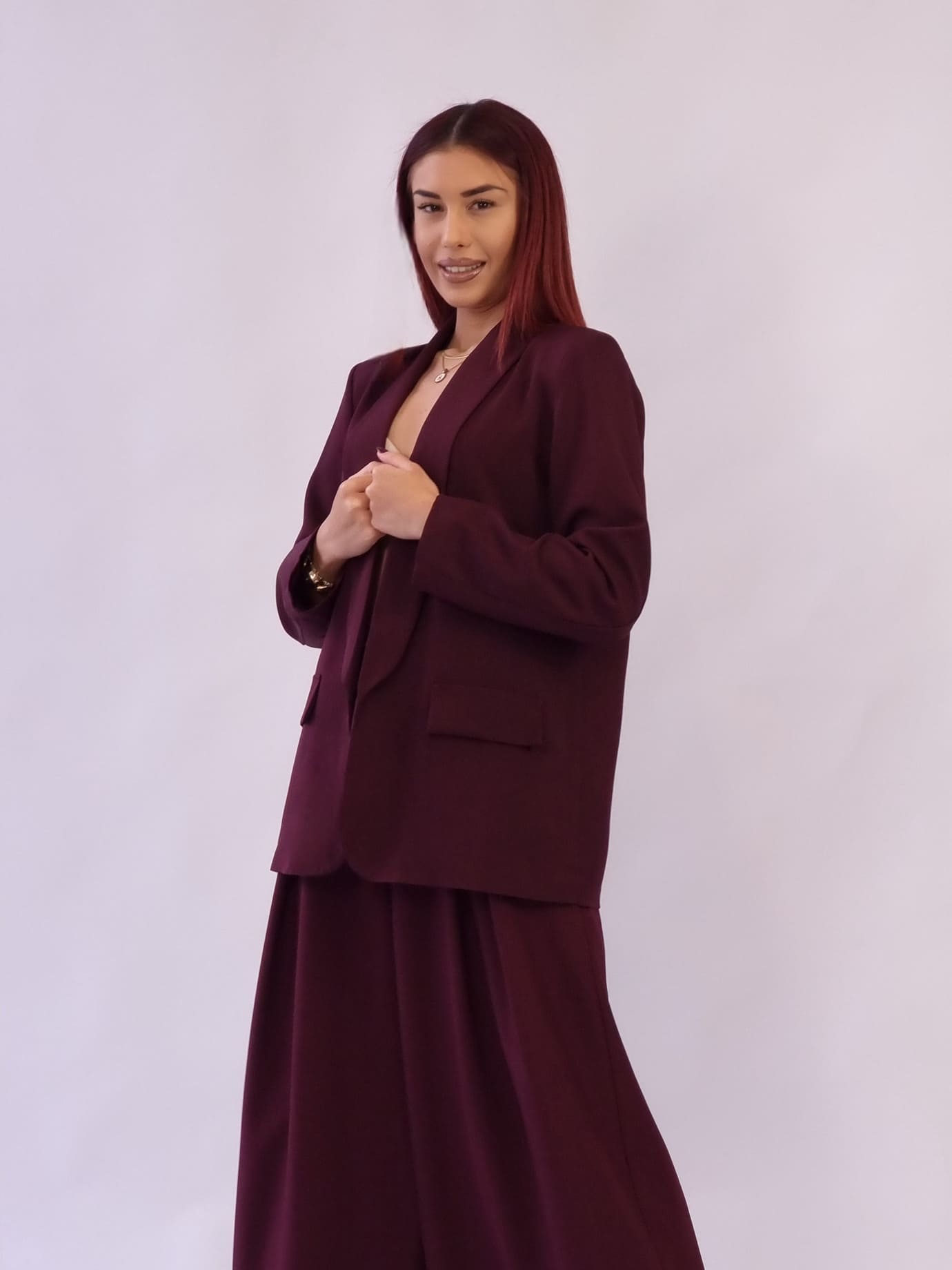 Σακάκι χωρίς Κουμπιά με Βάτες - Βουργουνδί Σακάκι χωρίς Κουμπιά με Βάτες - Βουργουνδί