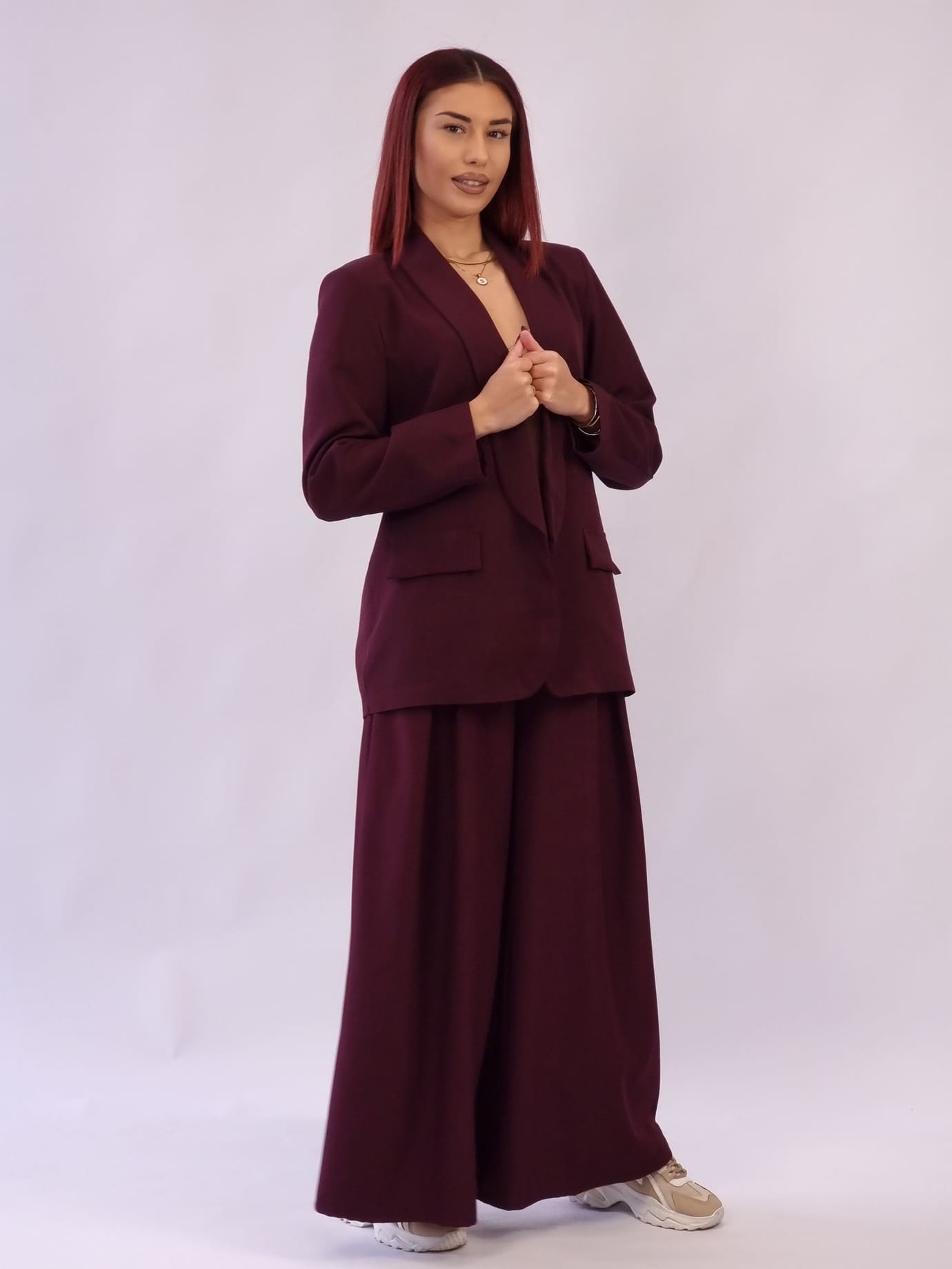 Σακάκι χωρίς Κουμπιά με Βάτες - Βουργουνδί Σακάκι χωρίς Κουμπιά με Βάτες - Βουργουνδί