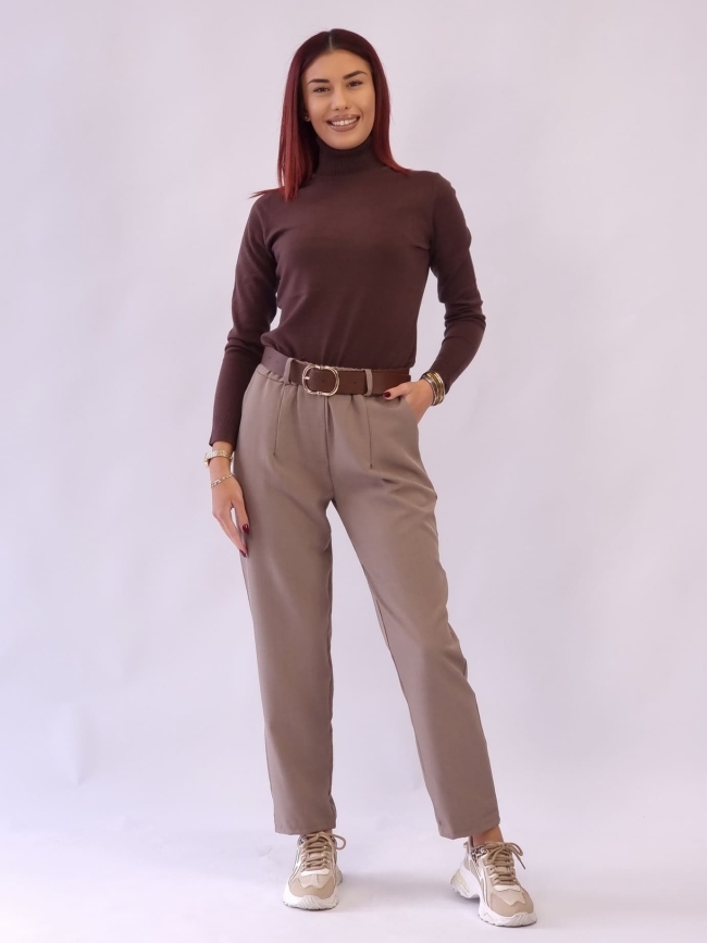 Παντελόνι Γραφείου Baggy με Ζώνη - Μπέζ