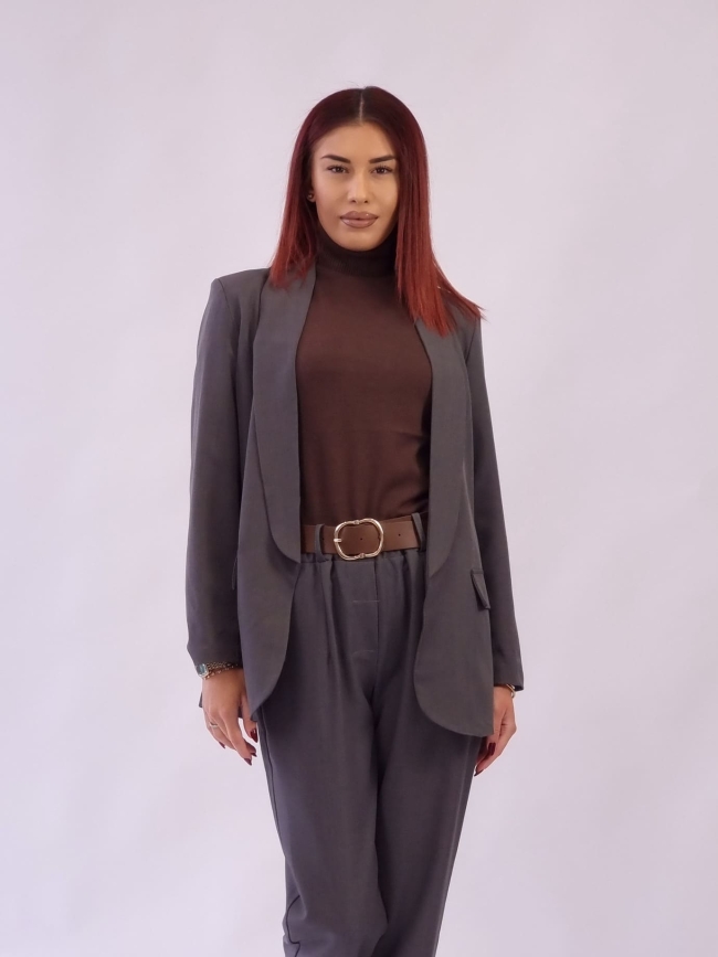 Σακάκι χωρίς Κουμπιά με Βάτες - Γκρί