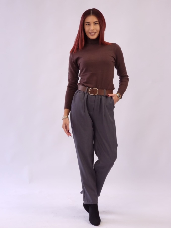 Παντελόνι Γραφείου Baggy με Ζώνη - Γκρί