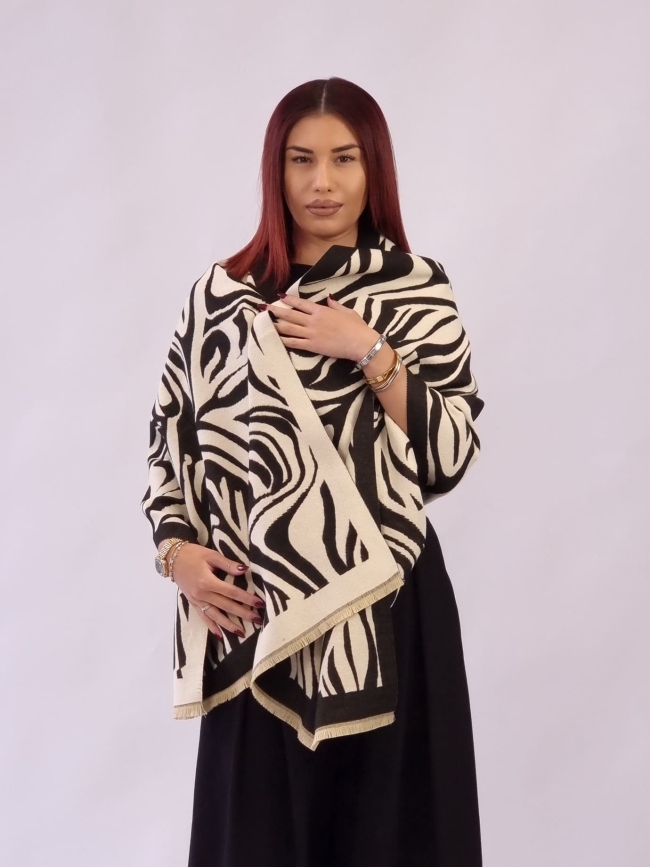 Πασμίνα με κρόσια zevra Εκρού