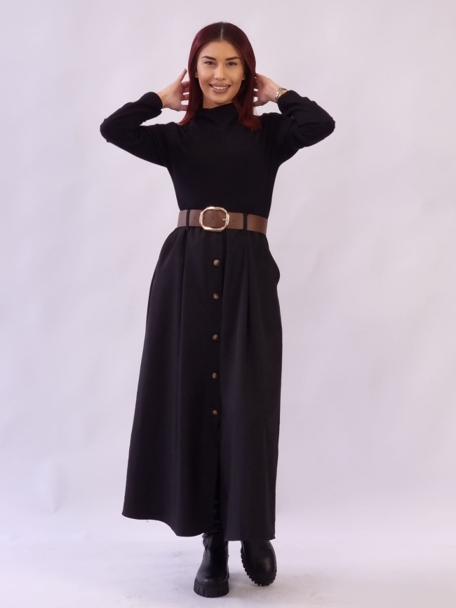 Φόρεμα Πλεκτό Διακοσμητικά Κουμπιά - Μαύρο