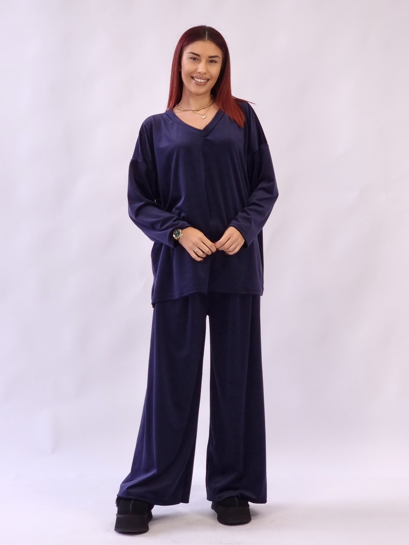 Σετ Velvet Oversized - Μπλέ Σκούρο