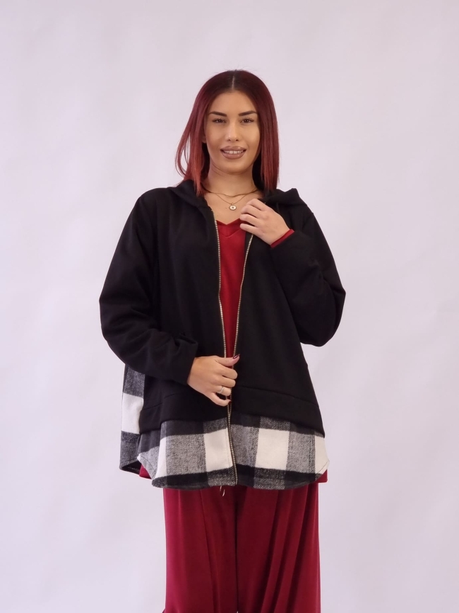 Ζακέτα Μάλλινη Καρό-Μαύρο