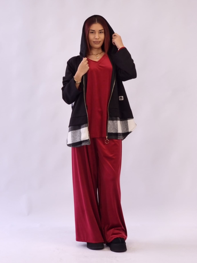 Ζακέτα Μάλλινη Καρό-Μαύρο