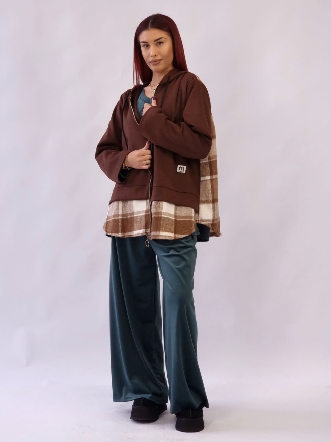 Ζακέτα Μάλλινη Καρό-Μπέζ