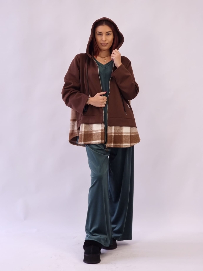 Ζακέτα Μάλλινη Καρό-Μπέζ