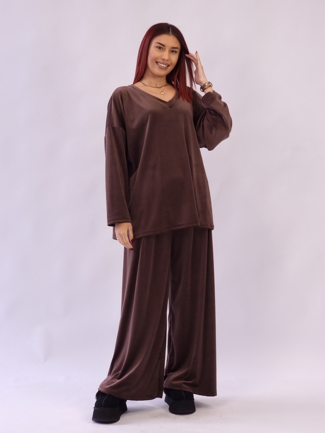 Σετ Velvet Oversized - Σοκολά