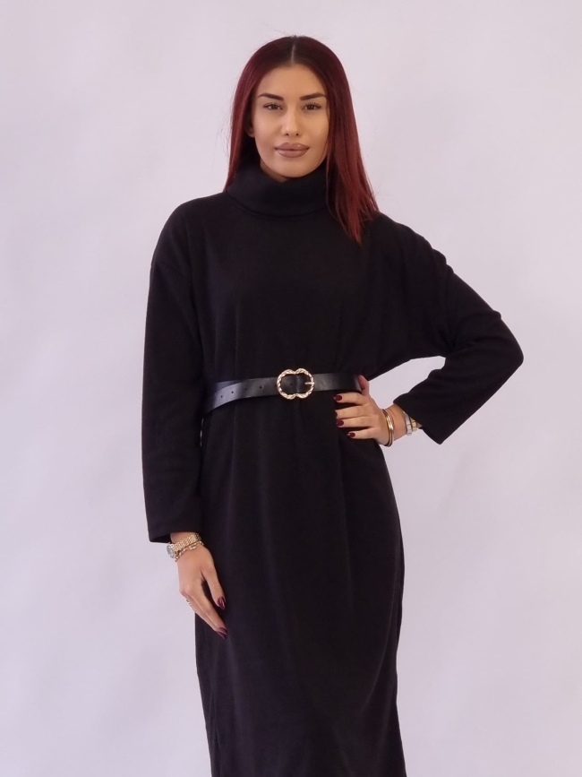Φόρεμα Πλεκτό με Ζώνη - Μαύρο