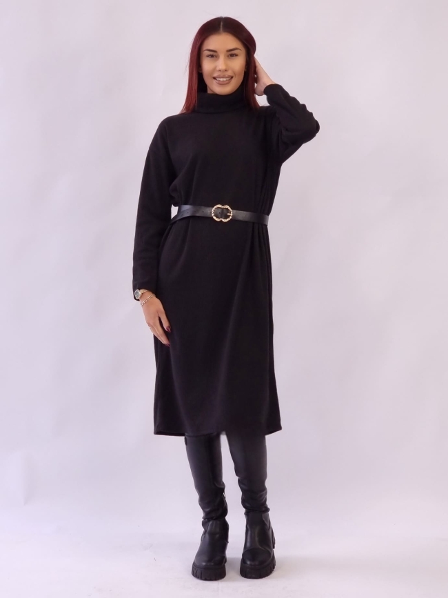 Φόρεμα Πλεκτό με Ζώνη - Μαύρο