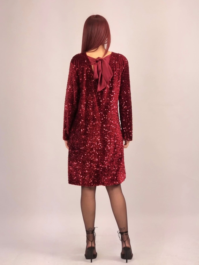 Φόρεμα Μίνι Βελουτέ Παγιέτα -Μπορντό