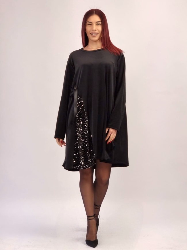 Φόρεμα Velvet με Παγιέτα- Γκρί