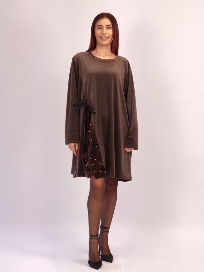 Φόρεμα Velvet με Παγιέτα- Γκρί