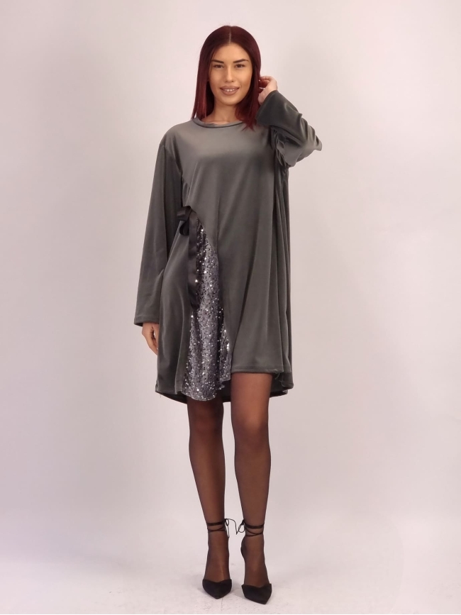 Φόρεμα Velvet με Παγιέτα- Γκρί Φόρεμα Velvet με Παγιέτα- Γκρί