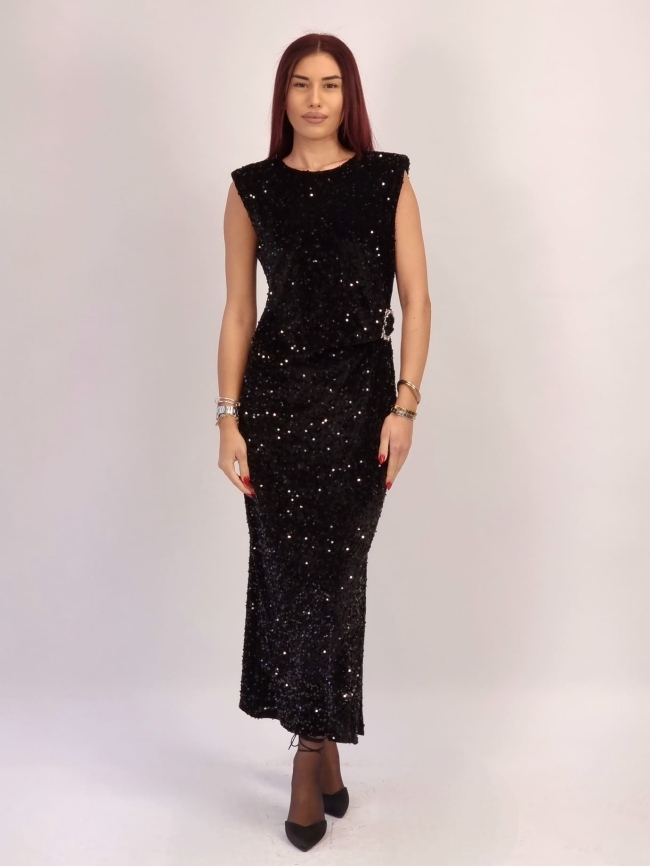 Φόρεμα Βελουτέ Παγιέτα Ασημί- Μαύρο