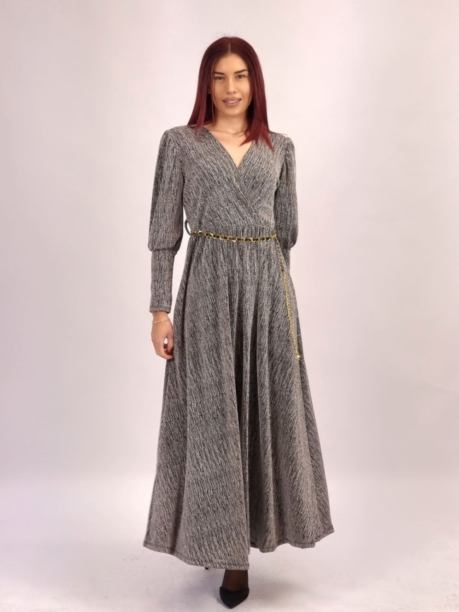 Φόρεμα Μάξι Λούρεξ -Ασημί