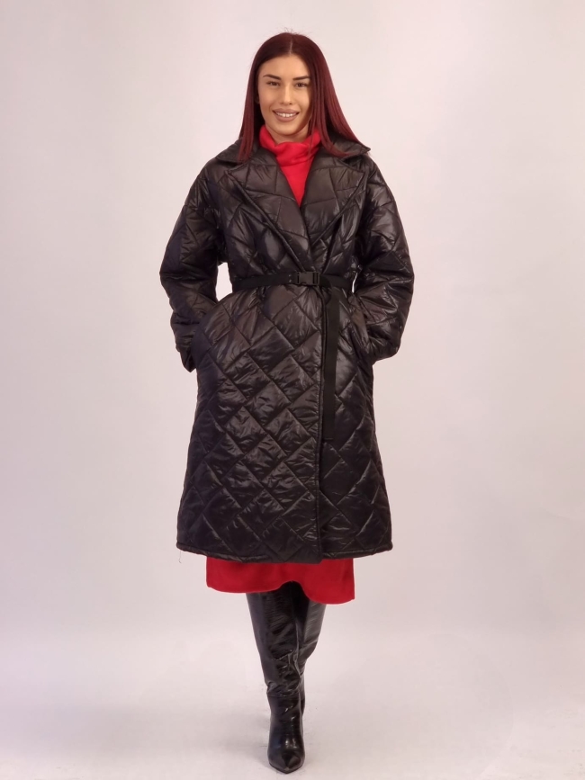 Μπουφάν Καπιτονέ Oversized Με Ζώνη - Μαύρο