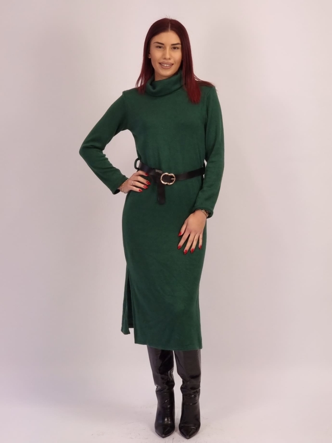 Φόρεμα Πλεκτό με Ζώνη - Κυπαρισσί Φόρεμα Πλεκτό με Ζώνη - Κυπαρισσί