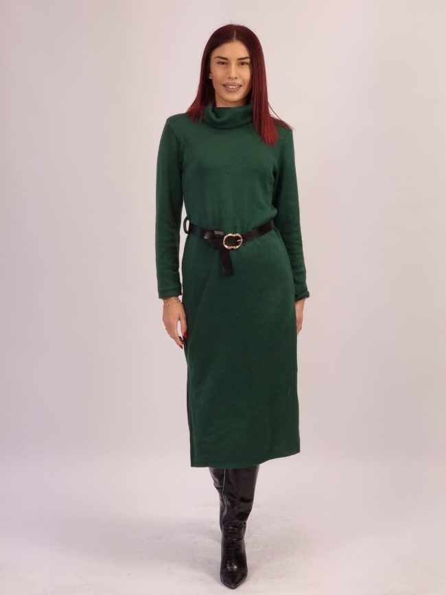 Φόρεμα Πλεκτό με Ζώνη - Κυπαρισσί Φόρεμα Πλεκτό με Ζώνη - Κυπαρισσί