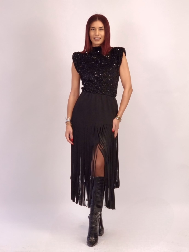 Φούστα Με Λάστιχο Κρόσσια - Μαύρο