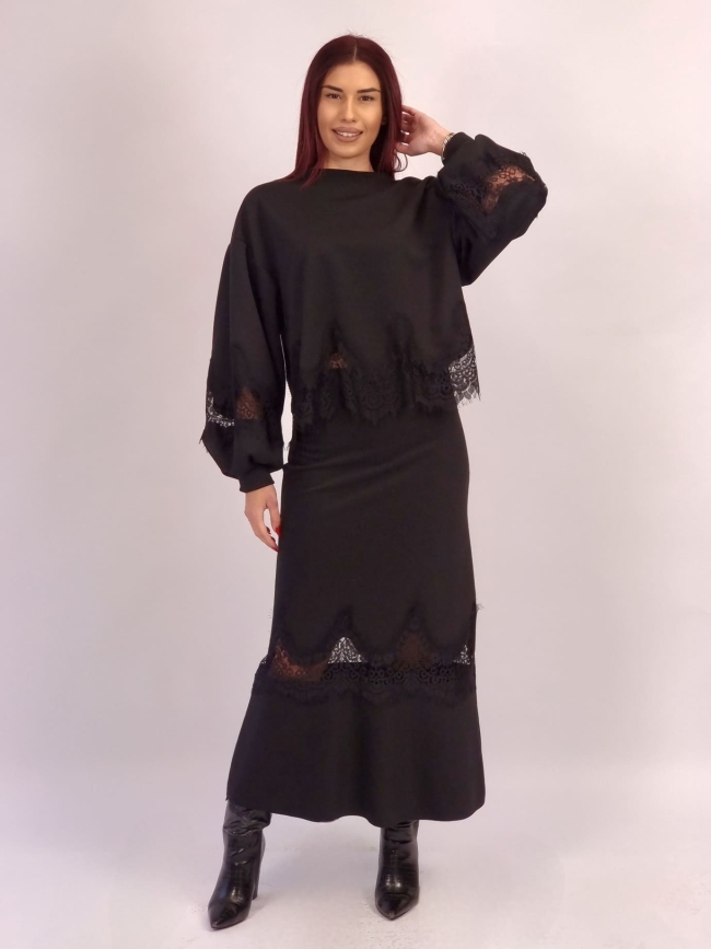 Μπλούζα Με Δαντέλα Ποντοστόφα -Μαύρο Μπλούζα Με Δαντέλα Ποντοστόφα -Μαύρο