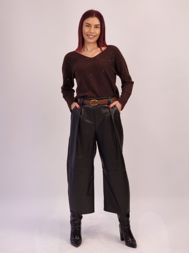 Παντελόνι Δερματίνη Φαρδύ-Μαύρο Παντελόνι Δερματίνη Φαρδύ-Μαύρο