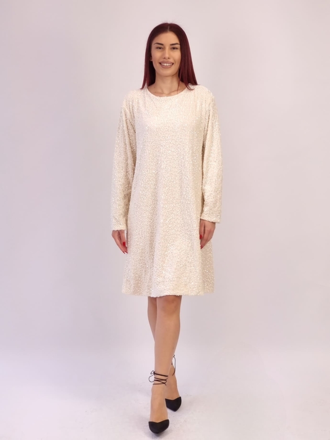 Φόρεμα Μίνι Βελουτέ Παγιέτα -Κρεμ