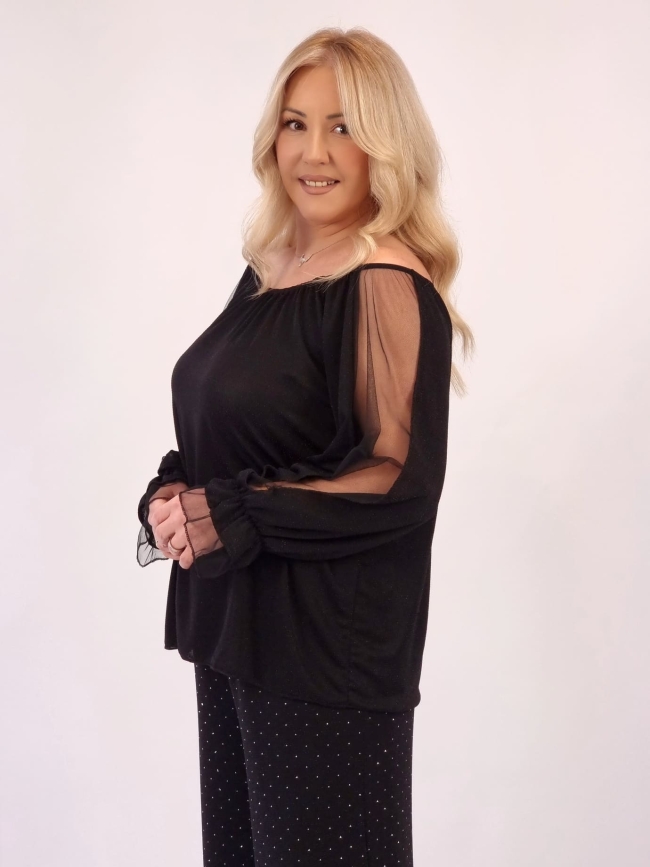 Μπλούζα Λούρεξ Τούλι Μανίκια-Μαύρο Μπλούζα Λούρεξ Τούλι Μανίκια-Μαύρο