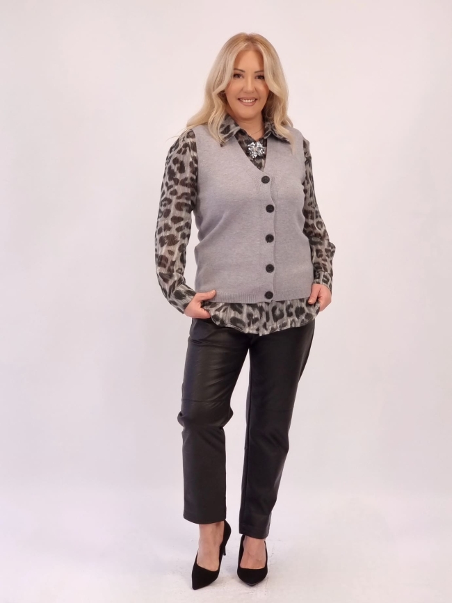 Γιλέκο Πλεκτό -Γκρί