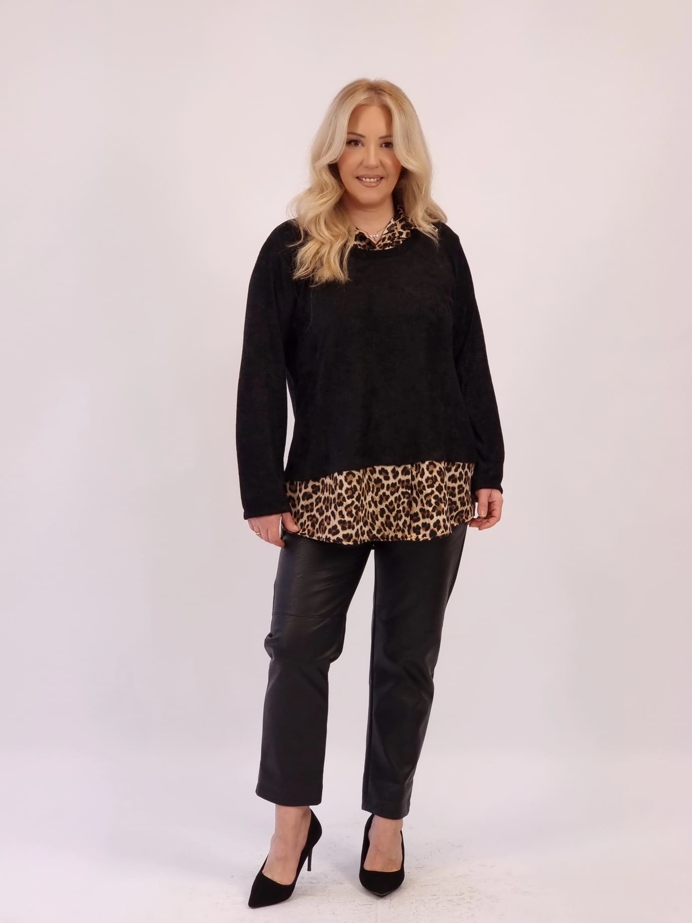 Μπλούζα Λεπτομέρειες Πουκάμισο Animal Print-Μαύρο Μπλούζα Λεπτομέρειες Πουκάμισο Animal Print-Μαύρο