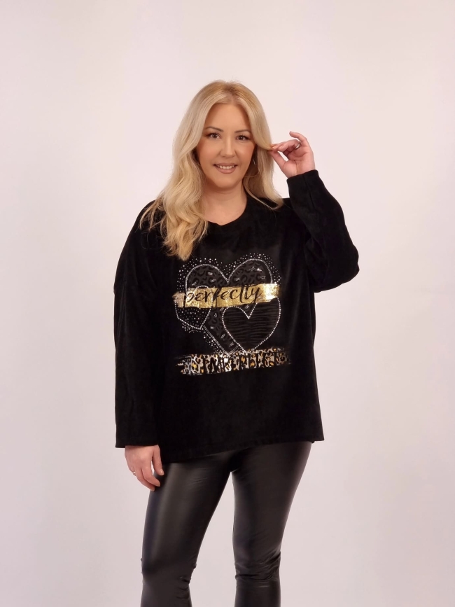 Μπλούζα βελουτέ Καρδιά Στρας-Ταμπά