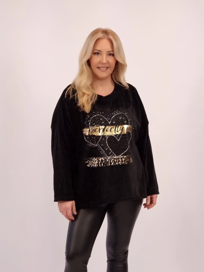 Μπλούζα βελουτέ Καρδιά Στρας-Ταμπά