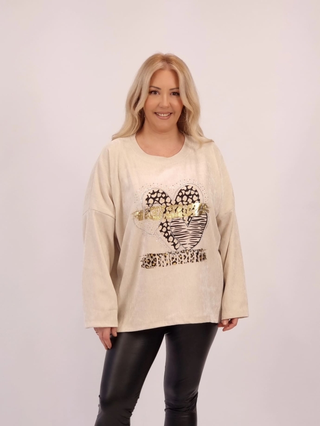 Μπλούζα βελουτέ Καρδιά Στρας-Ταμπά