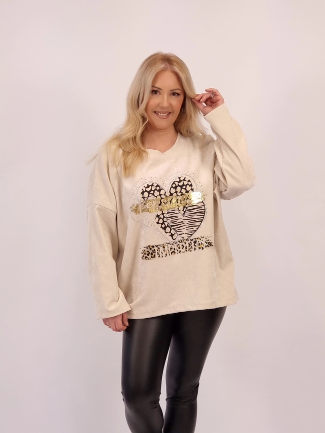 Μπλούζα βελουτέ Καρδιά Στρας-Ταμπά