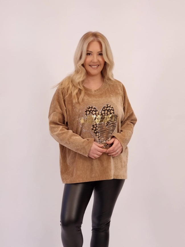 Μπλούζα βελουτέ Καρδιά Στρας-Ταμπά